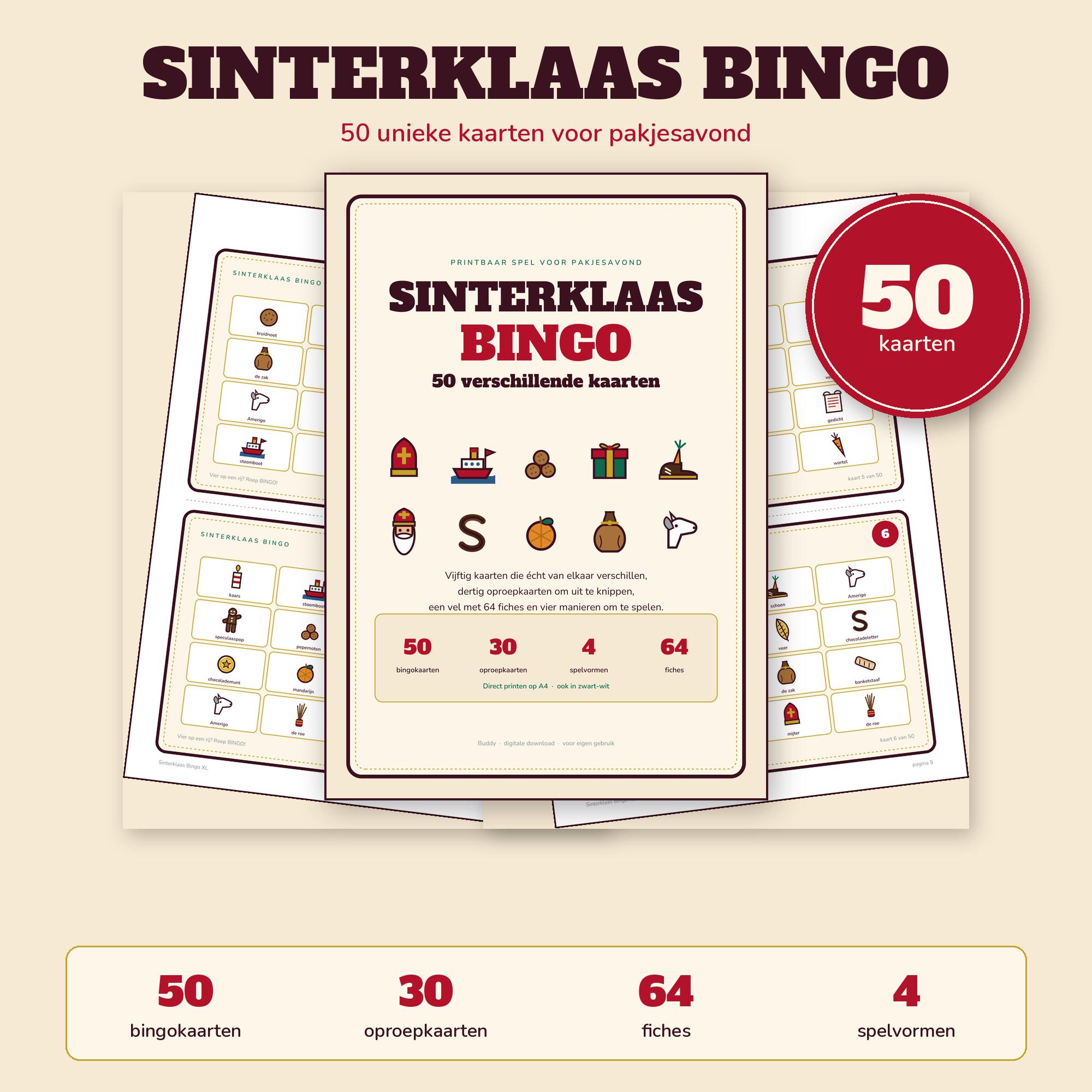 Sinterklaas Bingo — 50 Kaarten