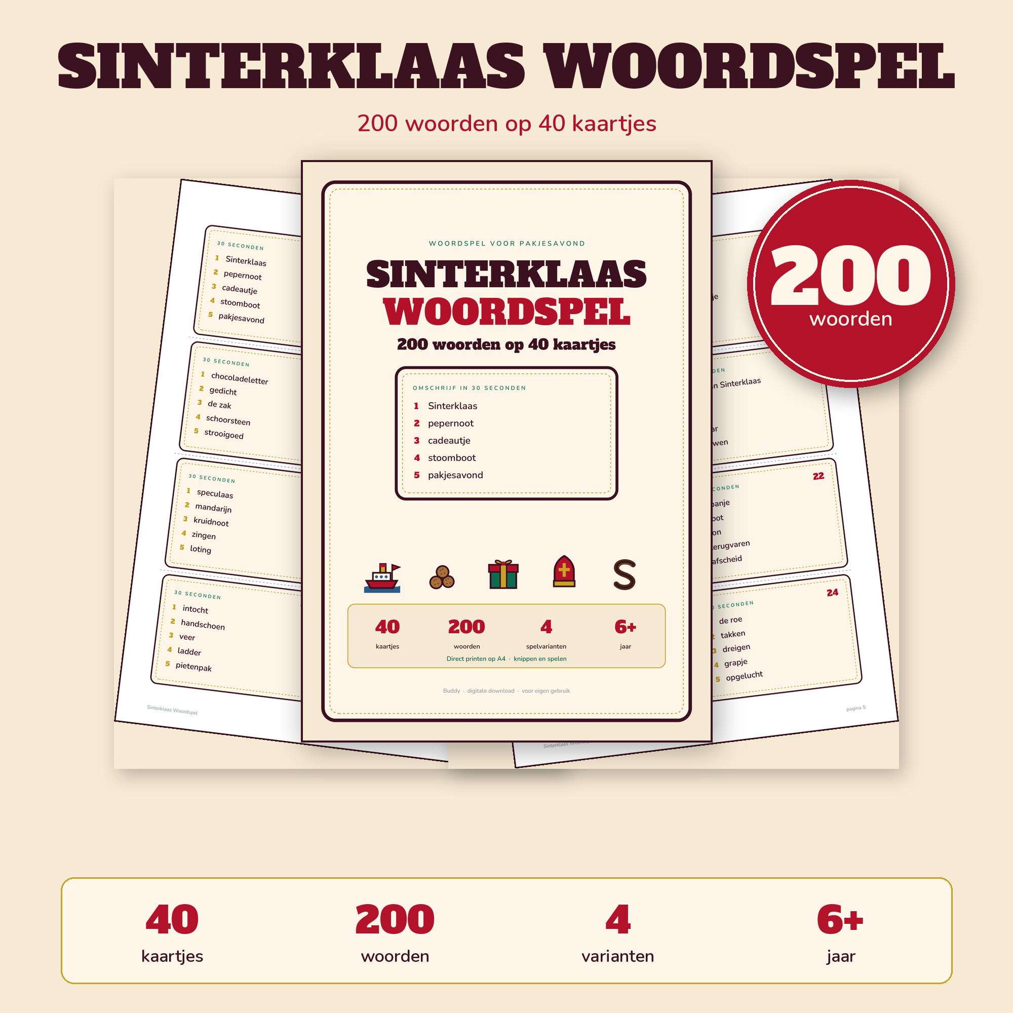 Sinterklaas Woordspel — 40 Kaartjes