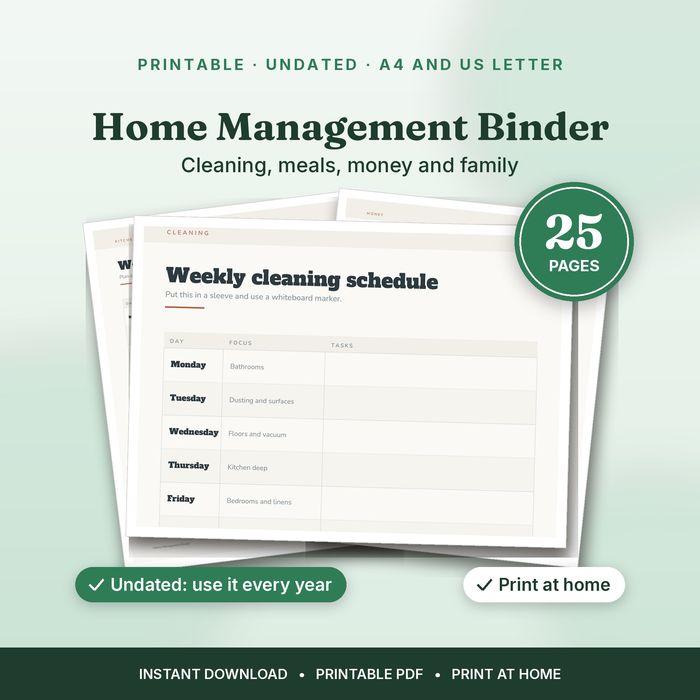 Home Management Binder — 25 Printable Pages