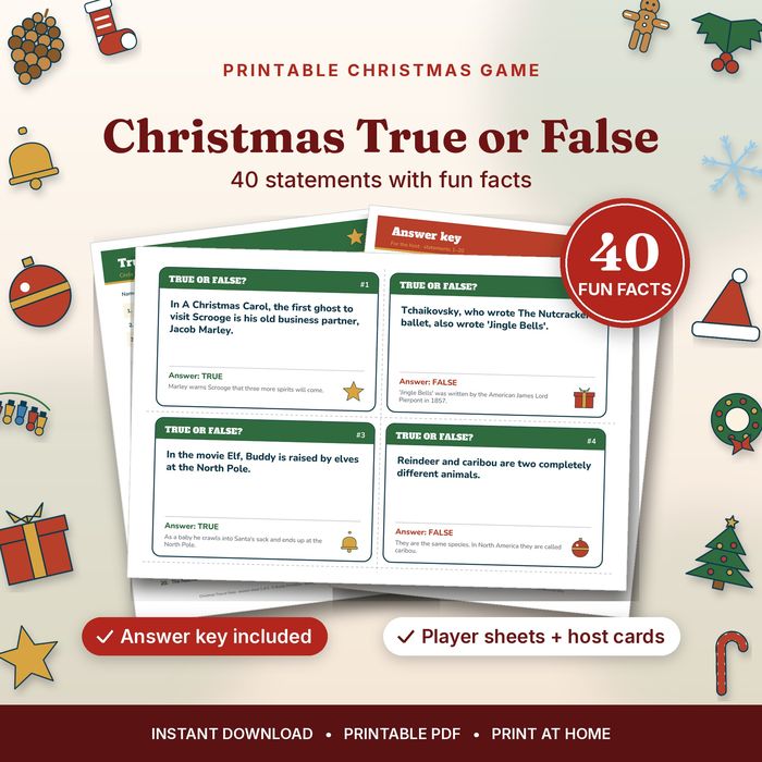 Christmas True or False Trivia Game — 40 Fun Facts